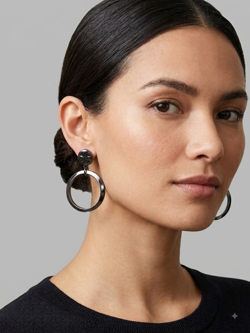 Chico's Shiny Black Hoop Drop Earrings